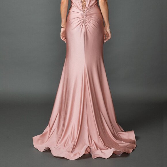 New Rhinestones Embellished Prom Gown w/ Twisted Front & Lace Up Back DQ 4553 - Picture 8 of 8